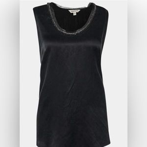 Pierre Balmain Black Satin Studded Neck Tank